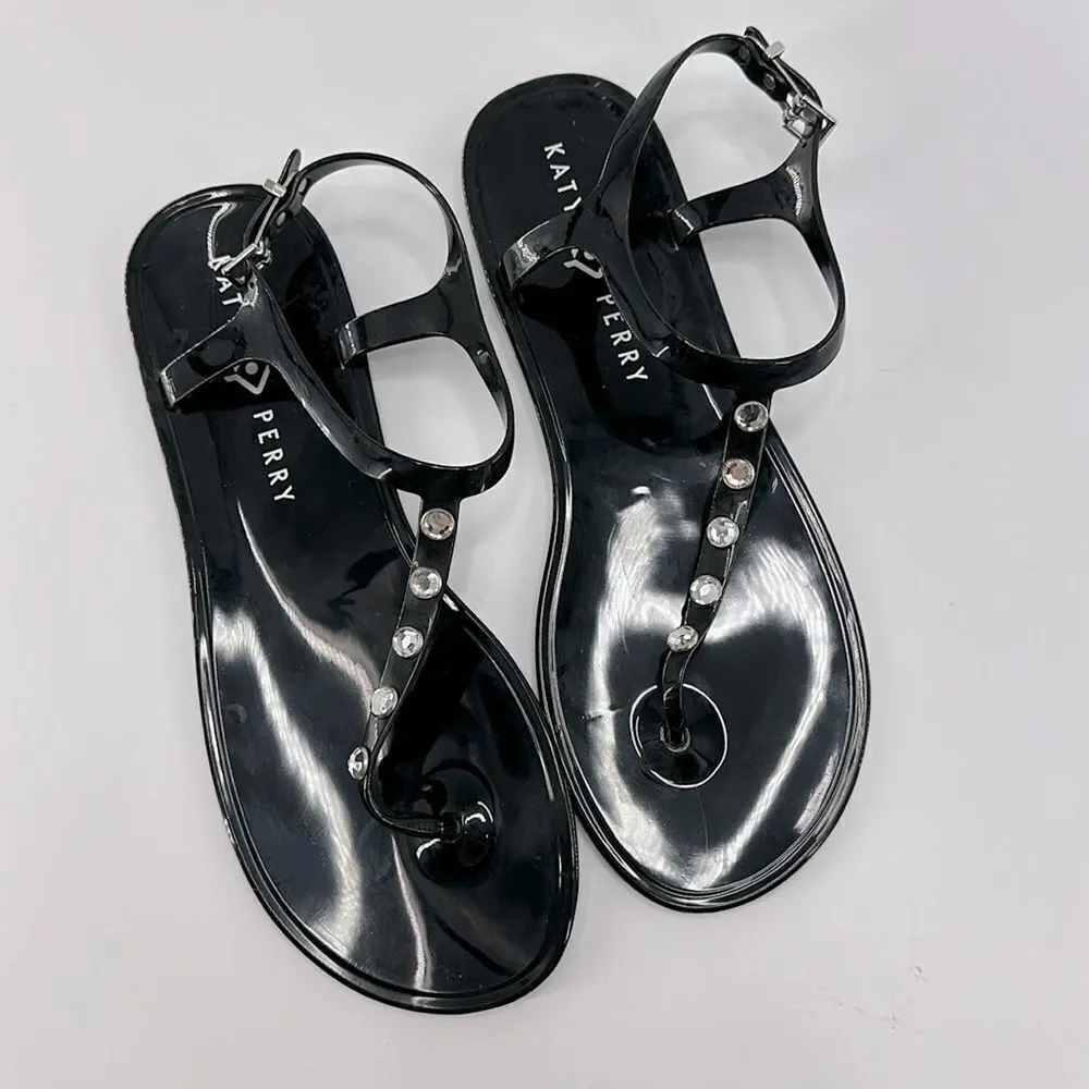 Katy Perry The Geli Diamond Black Thong Jelly Sandals